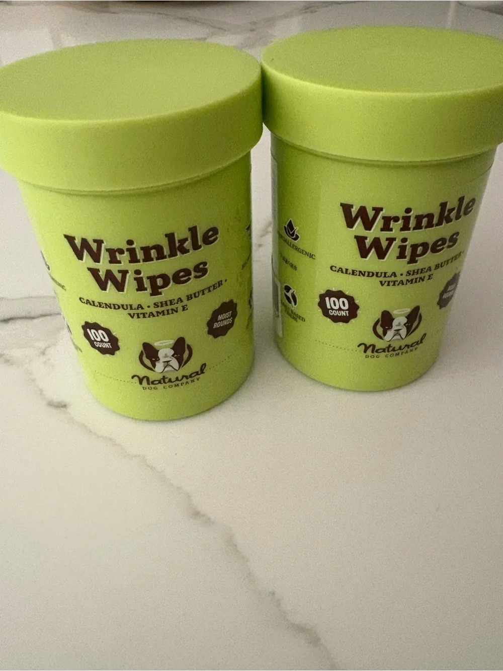 Set of 2 Natural Dog Company Wrinkle Wipes for Dogs, 100 Count, Hypoallergenic